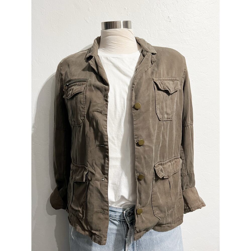 Pam & Gela Jacket Small Flag Fourth Embroidered Green Army Patriotic Tencel - Picture 8 of 9